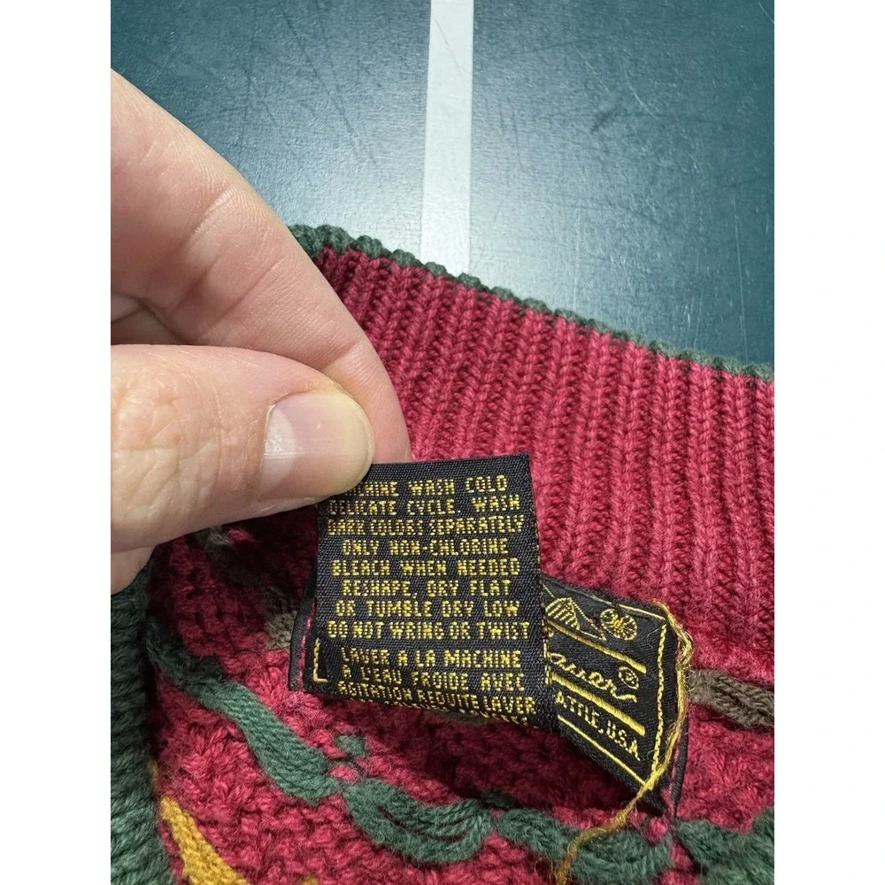 Vintage 80s Eddie Bauer Birdseye Sweater Men's Large Ribbed Multi Color USA Made - Picture 5 of 11